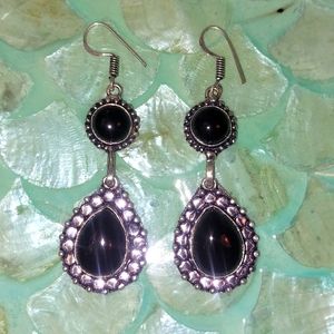 Black Onyx Double Stone Dangle Earrings
